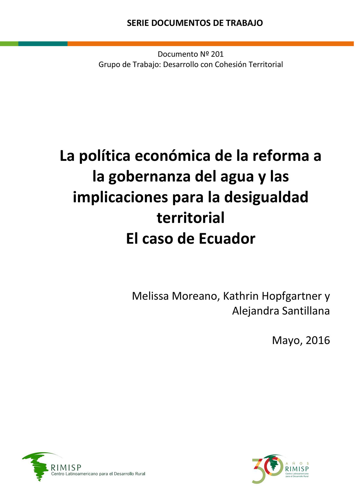 La política económica de la reforma a la gobernanza del agua y las implicaciones para la desigualdad territorial - El caso de Ecuador