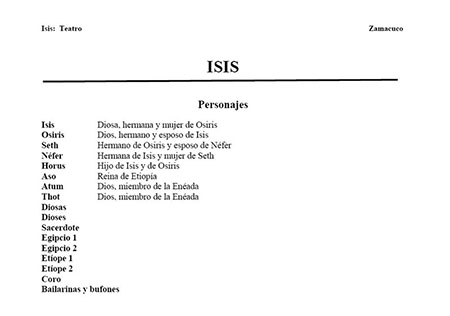 Zamacuco <br>Isis. Teatro<br/>Quito: [s.n.]. 2005. 37 páginas 